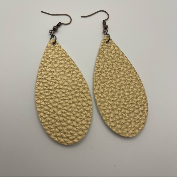 Gold Faux Leather teardrop Earrings - Picture 2 of 5